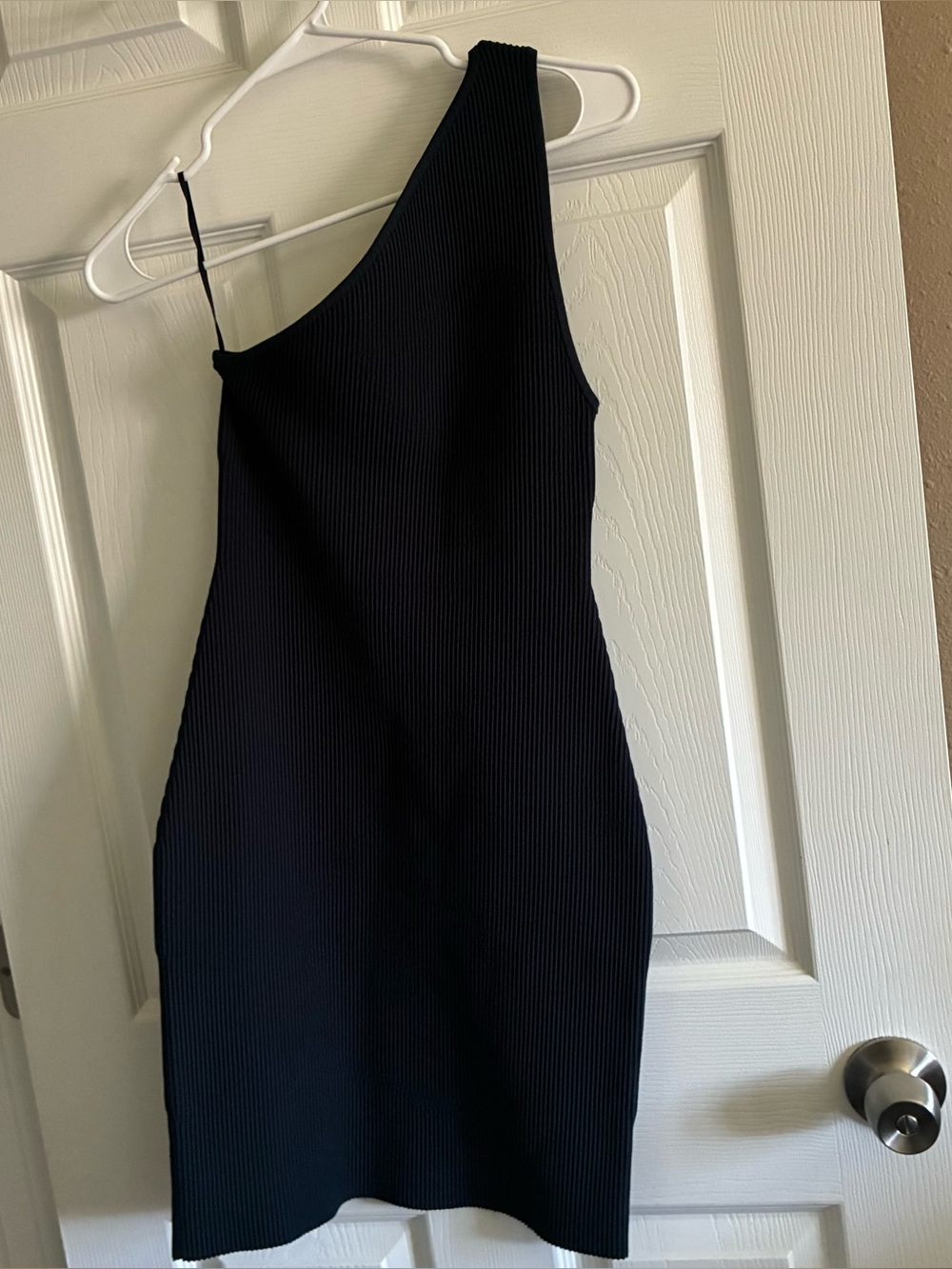 Babaton Aritzia One Shoulder Sculpt Knit Navy Dress, Size Small